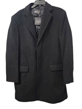 BGSD Wool Cashmere Blend Coat Mens Overcoat Black Size Medium NEW Hidden Buttons